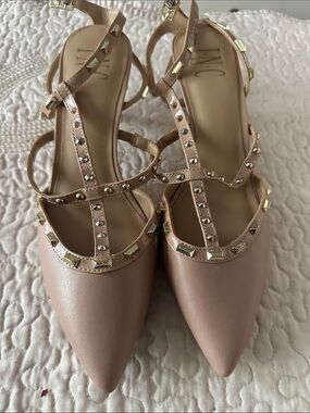 INC International Concepts Blush Pink Studded T-Strap Pointed Flats